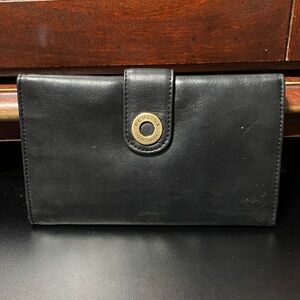 Vintage Perlina New York Black Leather checkbook Wallet with Gold Accent